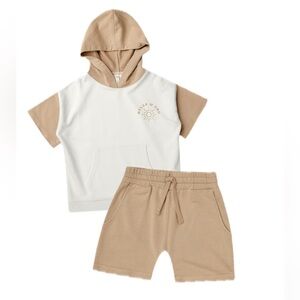 Two-Piece Tan and White Hoodie Set